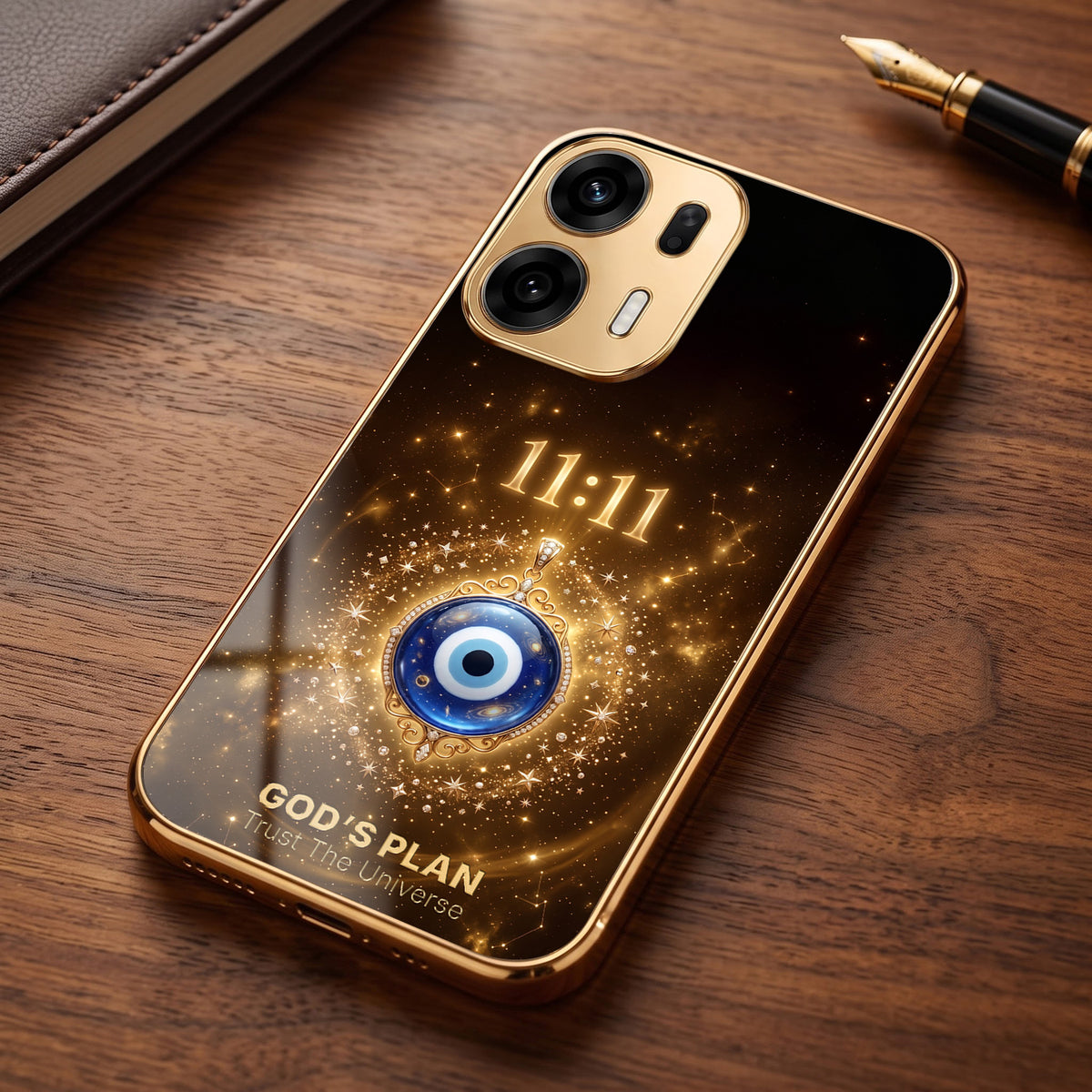Oppo K14 Plus 5G God’s Plan Evil Eye Gold Electroplated Glass Phone Back Case