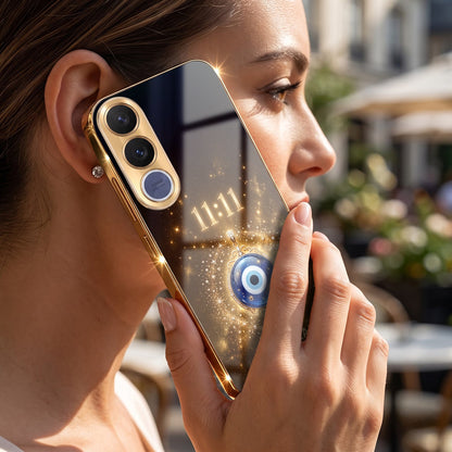 Vivo V70 FE 5G God’s Plan Evil Eye Gold Electroplated Glass Phone Back Case