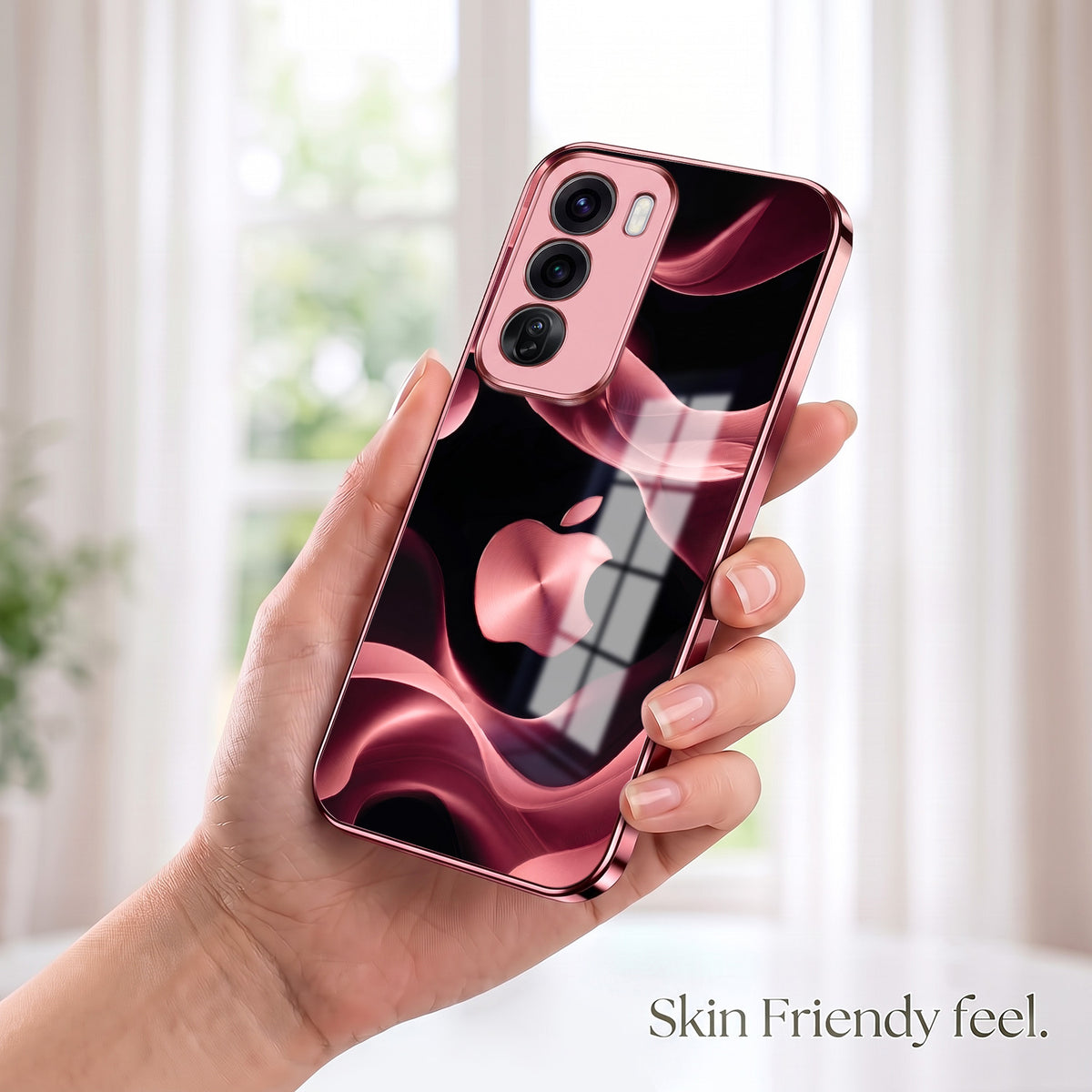 Oppo Reno 12 Pro 5G Luxury Wave Pink Electroplated Glass Phone Back Case