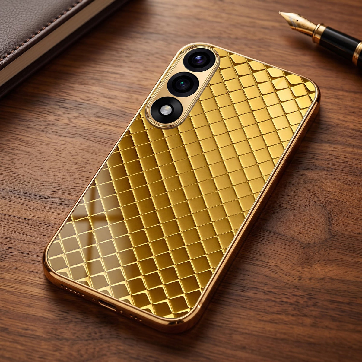 Oneplus Nord 5 5G Golden Criss Cross Gold Electroplated Glass Phone Back Case