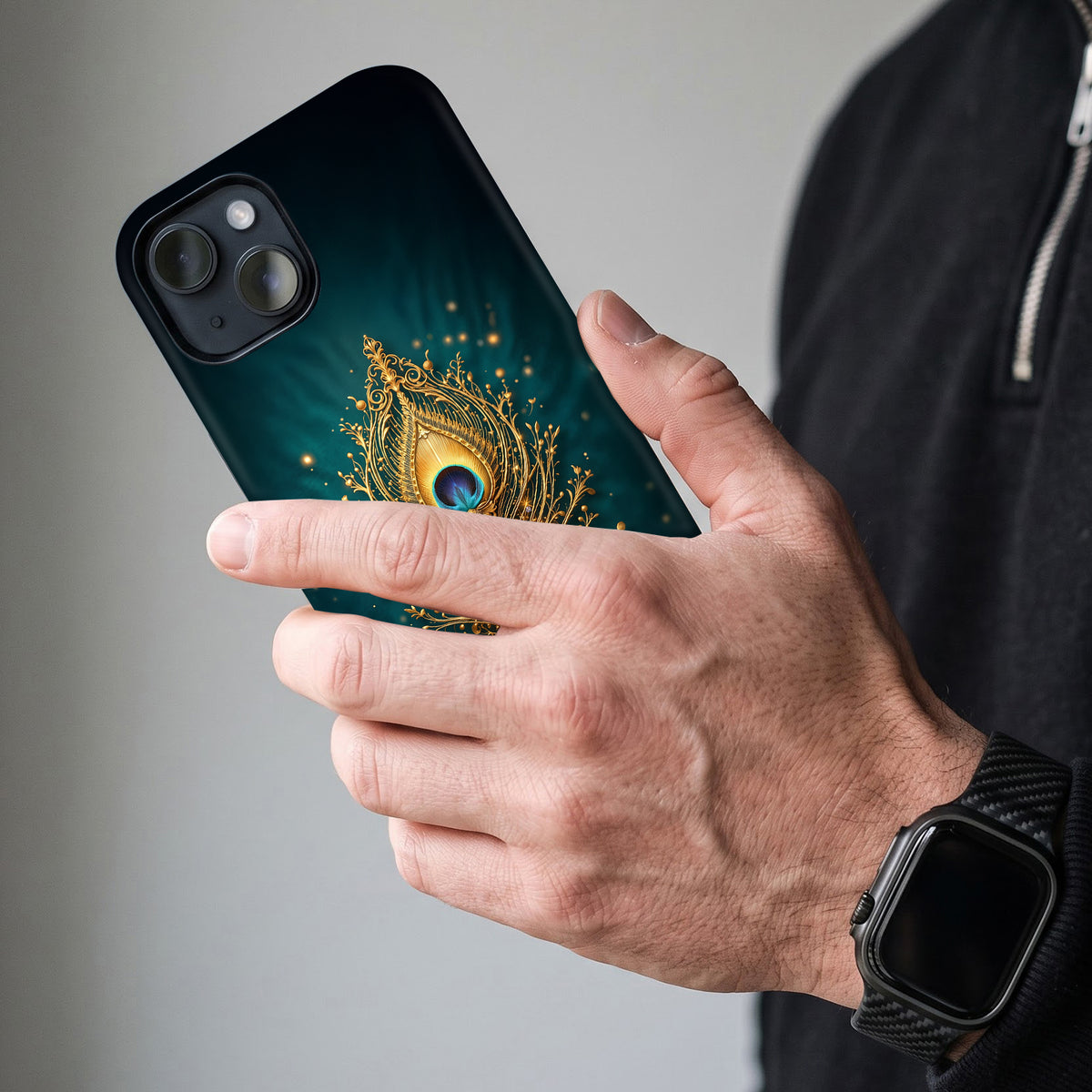 iPhone 15 5G Golden Peacock Feather Protective Case