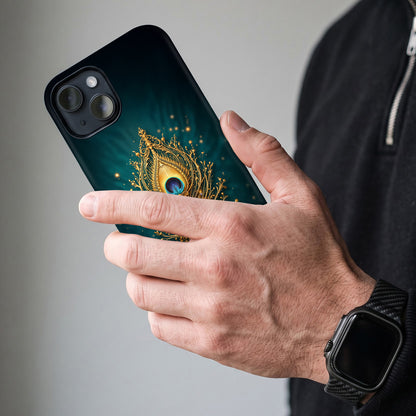 iPhone 15 5G Golden Peacock Feather Protective Case