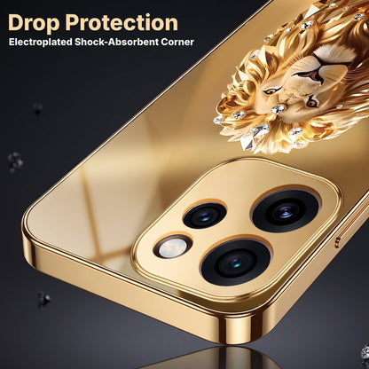 Oppo Reno 15 Pro Mini 5G Luxury Lion Gold Electroplated Glass Phone Back Case