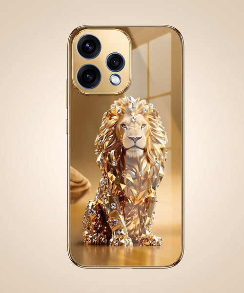 Oppo Reno 15 5G Luxury Lion Gold Electroplated Glass Phone Back Case