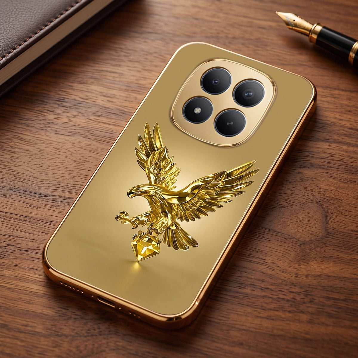 Redmi Note 15 Pro+ 5G Golden Eagle Gold Electroplated Glass Phone Back Case