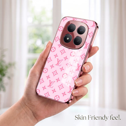 Redmi Note 15 Pro+ 5G Luxury Monogram Pink Electroplated Glass Phone Back Case