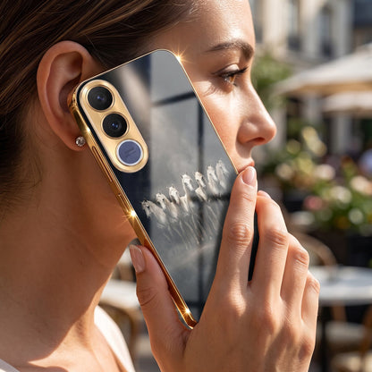 Vivo V70 FE 5G Running Horses Gold Electroplated Glass Phone Back Case