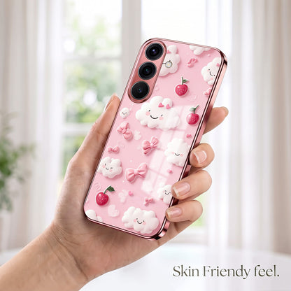 Samsung Galaxy A36 5G Luxury 3D Clouds Pink Electroplated Glass Phone Back Case