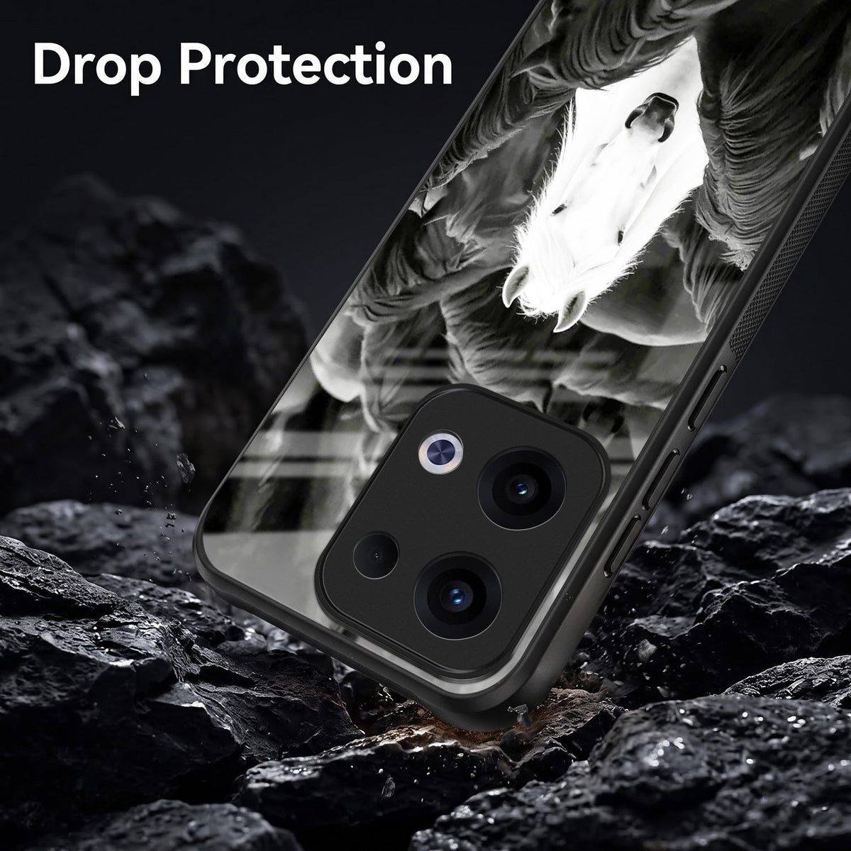 Oppo Reno 13 5G Premium Acrylic Shockproof Glass Back Case (Mystic Stallion)