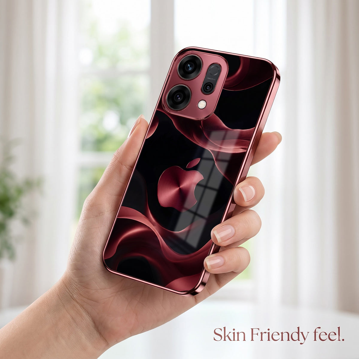 Oppo Reno 14 5G Wave Apple Burgundy Electroplated Glass Back Case