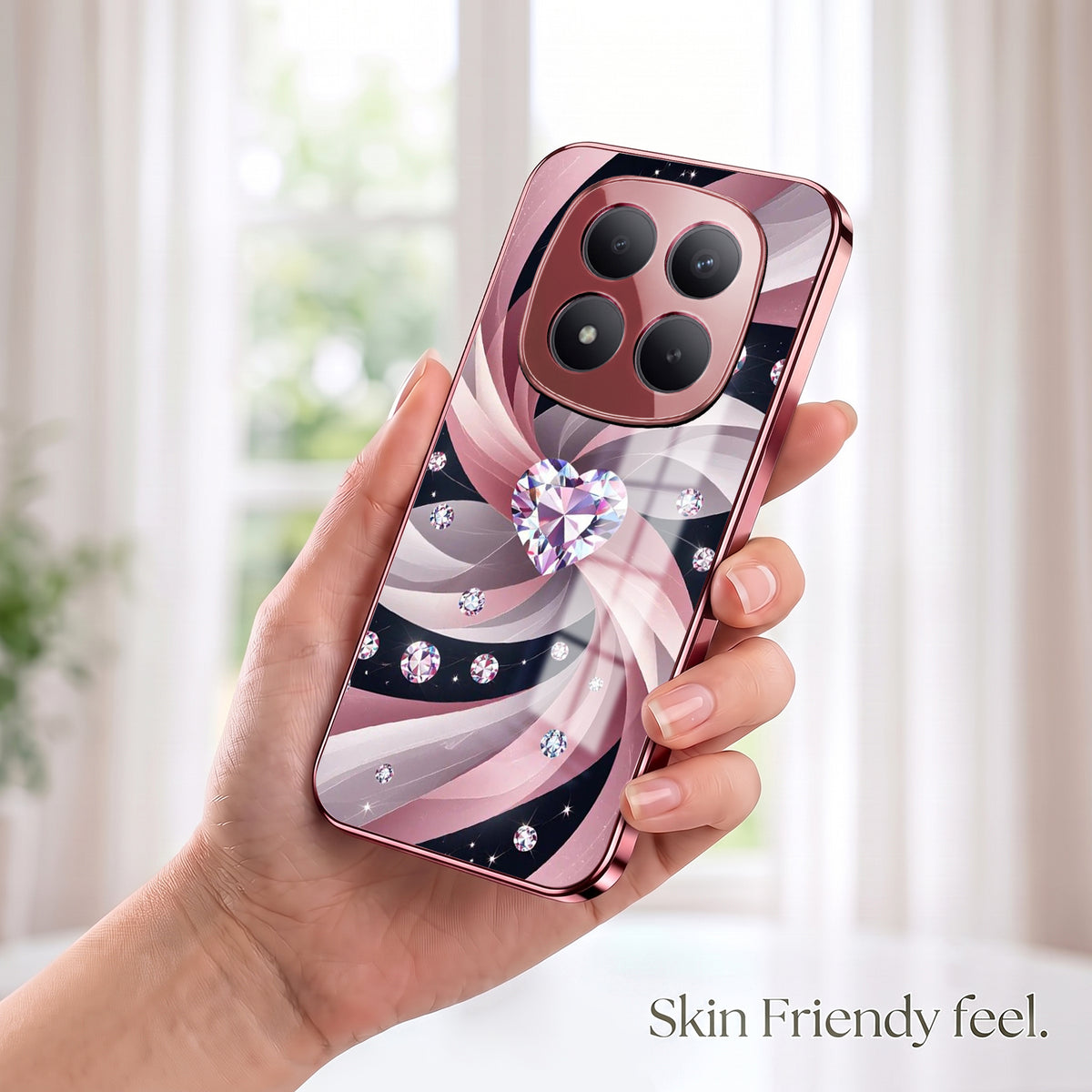 Redmi Note 15 Pro+ 5G Diamond Glam Pink Electroplated Glass Phone Back Case