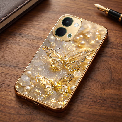 Vivo T5x 5G Golden Butterfly Gold Electroplated Glass Phone Back Case