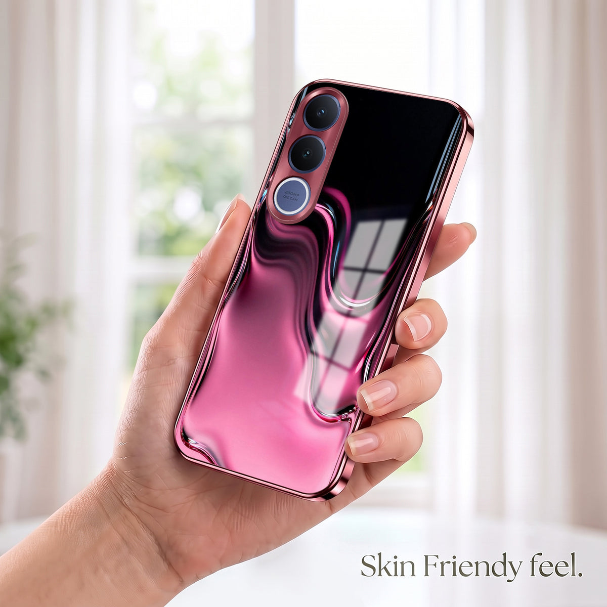 Vivo V70 FE 5G Liquid Wave Pink Electroplated Glass Phone Back Case