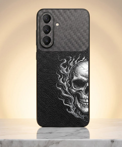 Samsung Galaxy A27 5G Skull Art Carbon Fiber Leather Hybrid Back Case