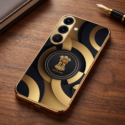 Samsung Galaxy A36 5G Royal Emblem Gold Electroplated Glass Phone Back Case
