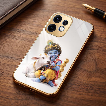 Oppo Reno 16 5G Bal Krishna Blessings Gold Electroplated Glass Phone Back Case
