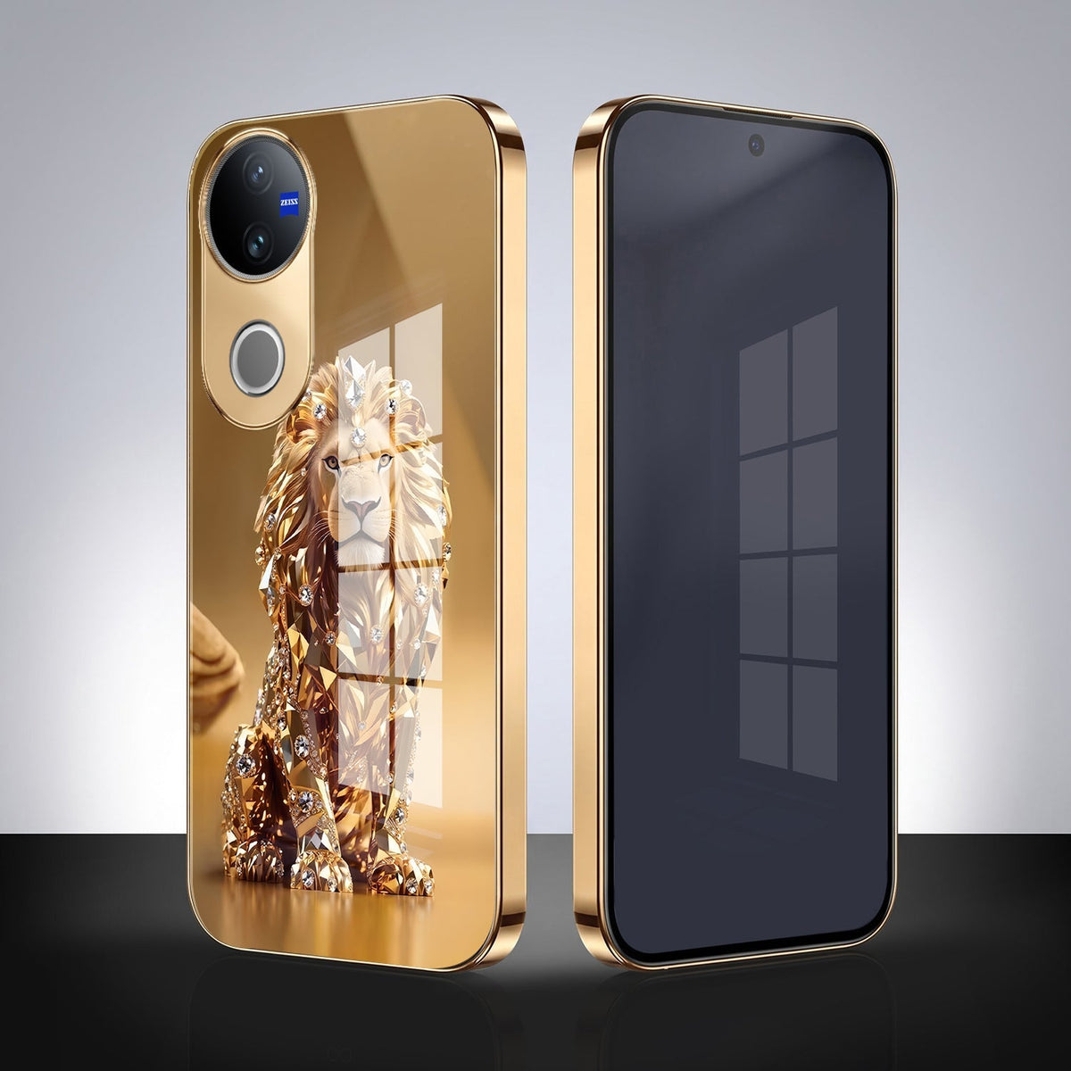 Vivo V50 5G Luxury Lion Gold Electroplated Glass Phone Back Case