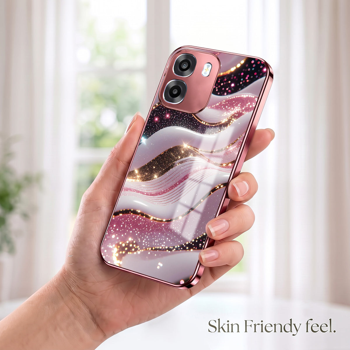 Oppo K14 5G Midnight Pearl Wave Pink Electroplated Glass Phone Back Case