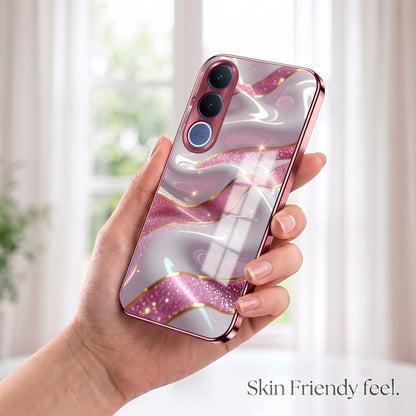 Vivo V70 FE 5G Pearl Marble Pink Electroplated Glass Phone Back Case