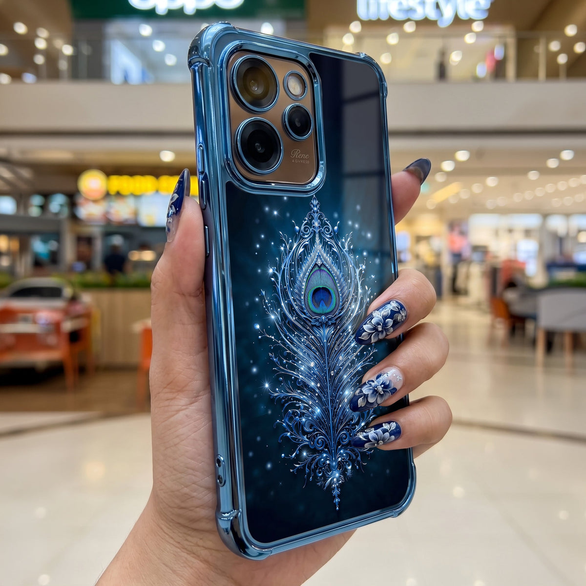 Oppo Reno 15 Pro Mini 5G Premium Peacock Feather Airbags Printed Back Case