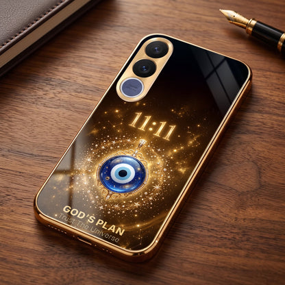Vivo V70 FE 5G God’s Plan Evil Eye Gold Electroplated Glass Phone Back Case