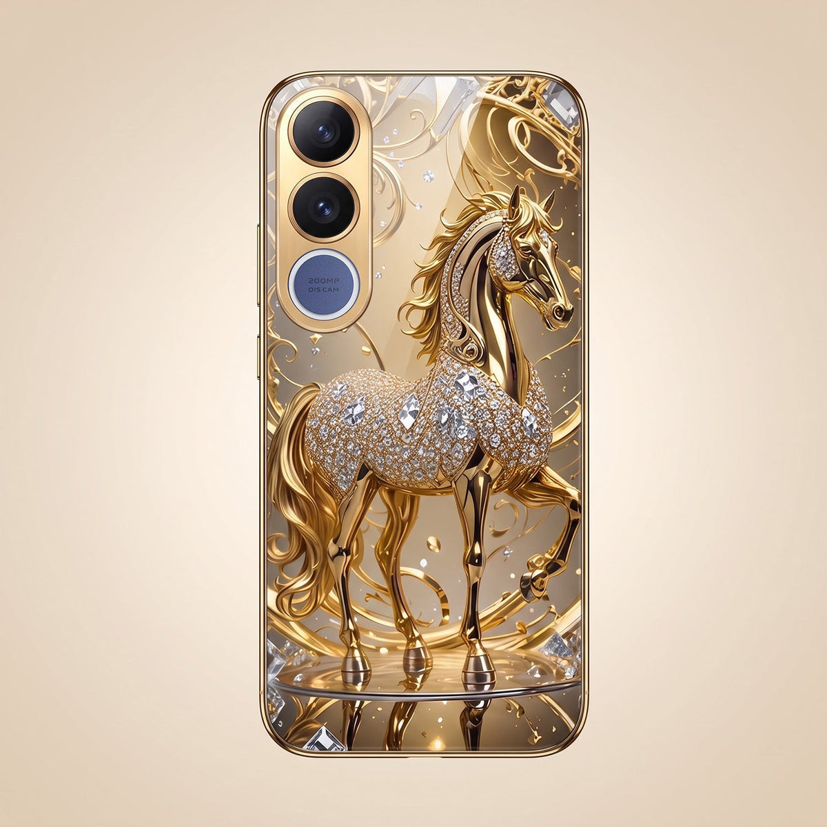 Vivo V70 FE 5G Luxury Horse Texture Gold Electroplated Glass Phone Back Case