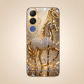 Vivo V70 FE 5G Luxury Horse Texture Gold Electroplated Glass Phone Back Case