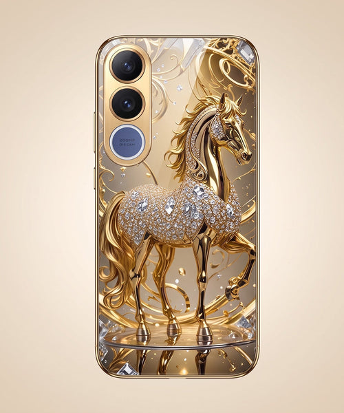 Vivo V70 FE 5G Luxury Horse Texture Gold Electroplated Glass Phone Back Case
