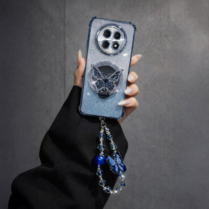 Oppo F31 Pro+ 5G Shockproof Shimmer Butterfly Stand Case with Charm Strap