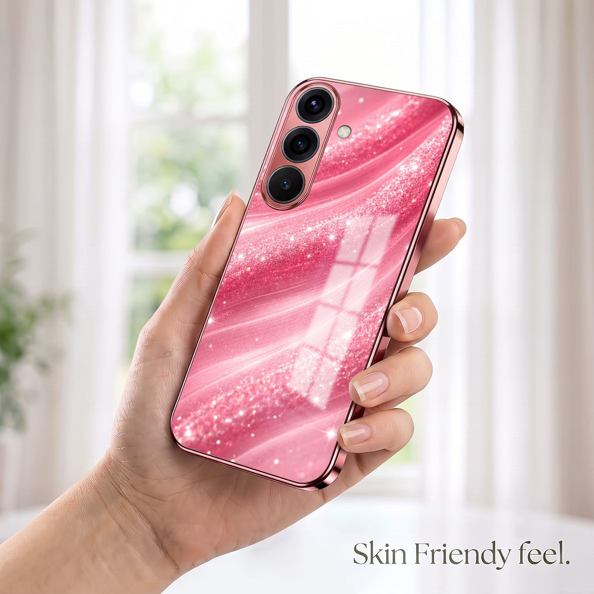 Samsung Galaxy A36 5G Luxury Glitter Wave Pink Electroplated Glass Phone Back Case