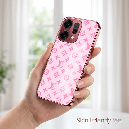 Oppo Reno 14 5G Luxury Monogram Pink Electroplated Glass Phone Back Case