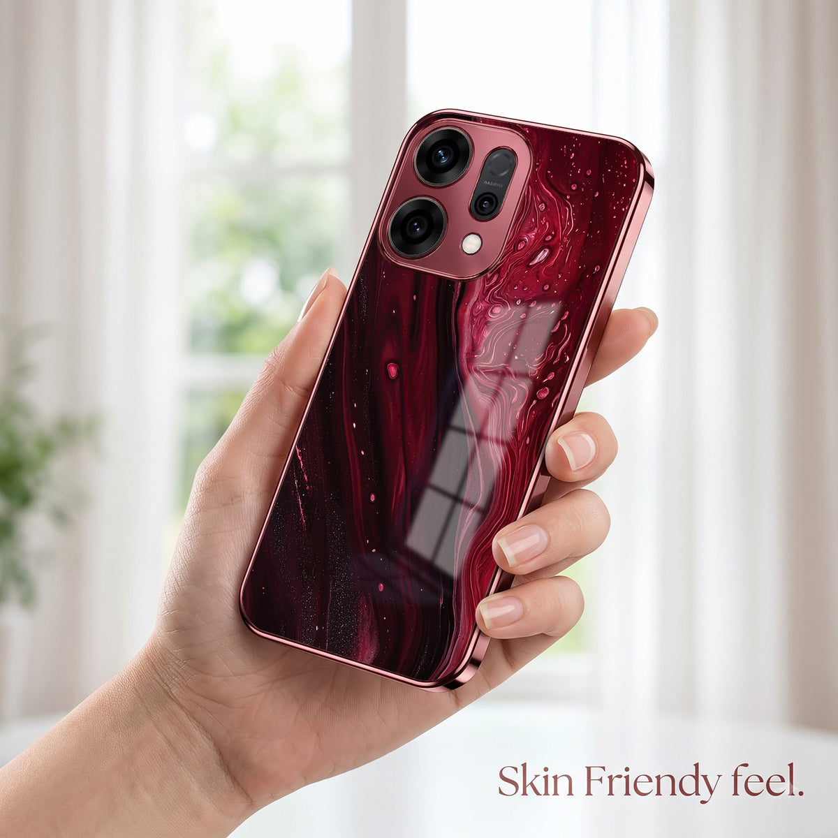 Oppo Reno 14 5G Marble Burgundy Electroplated Glass Back Case