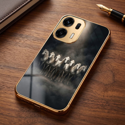 Oppo K14 Plus 5G Running Horses Gold Electroplated Glass Phone Back Case