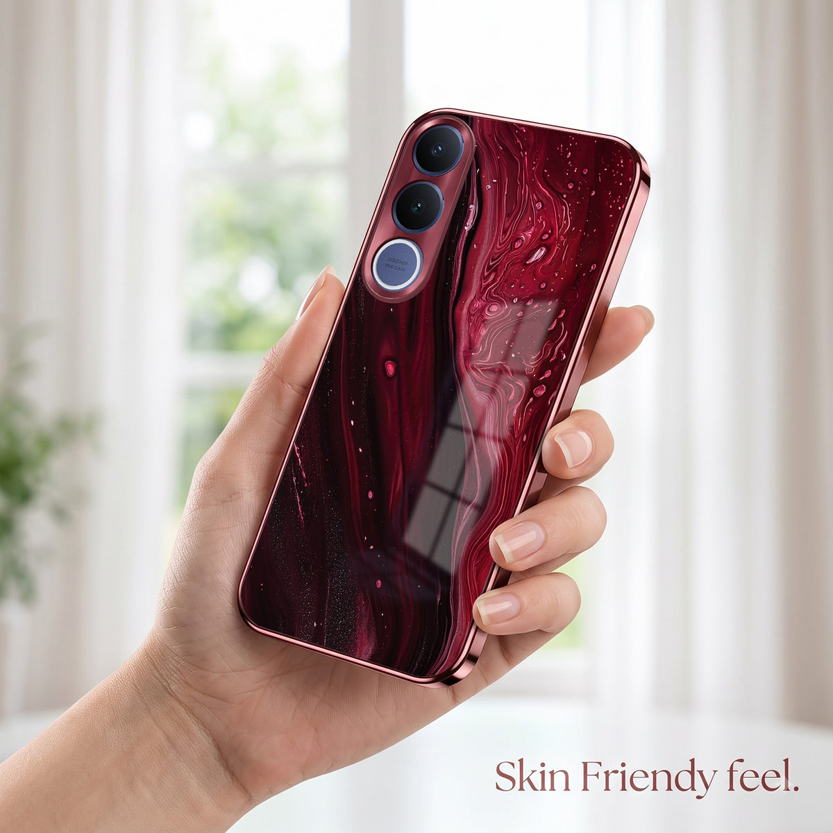 Vivo V70 FE 5G Marble Burgundy Electroplated Glass Back Case