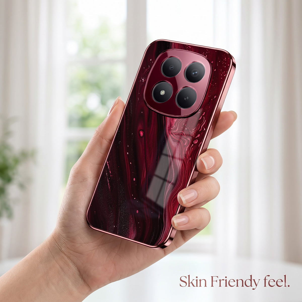 Redmi Note 15 Pro Plus 5G Marble Burgundy Electroplated Glass Back Case
