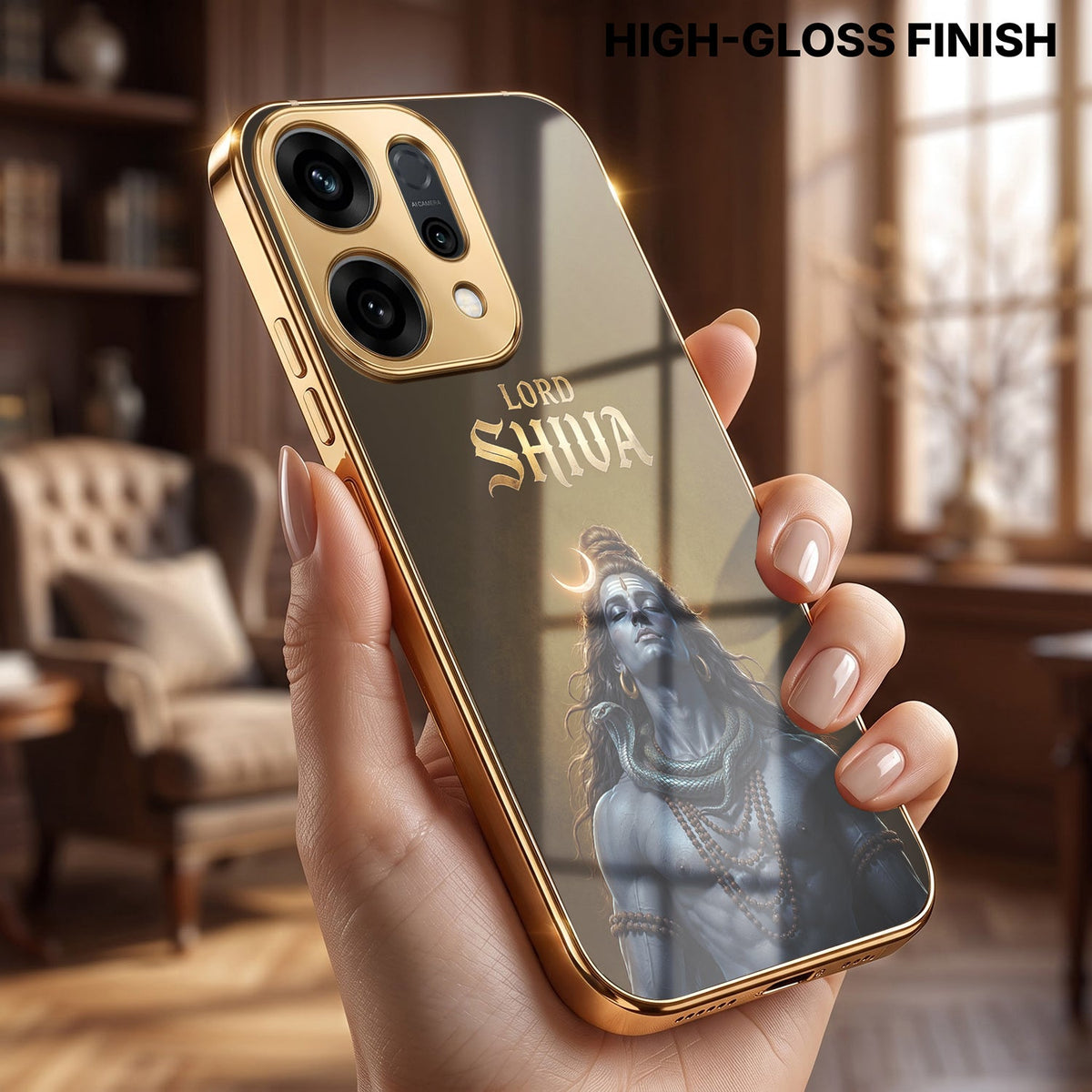Oppo Reno 14 5G Lord Shiva Gold Electroplated Glass Phone Back Case
