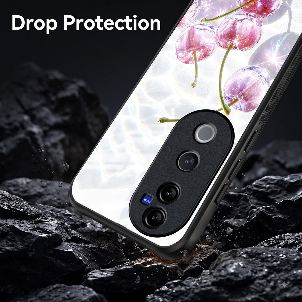 Vivo V40 Pro 5G Purple Transparent Cherry Acrylic Glass Back Case