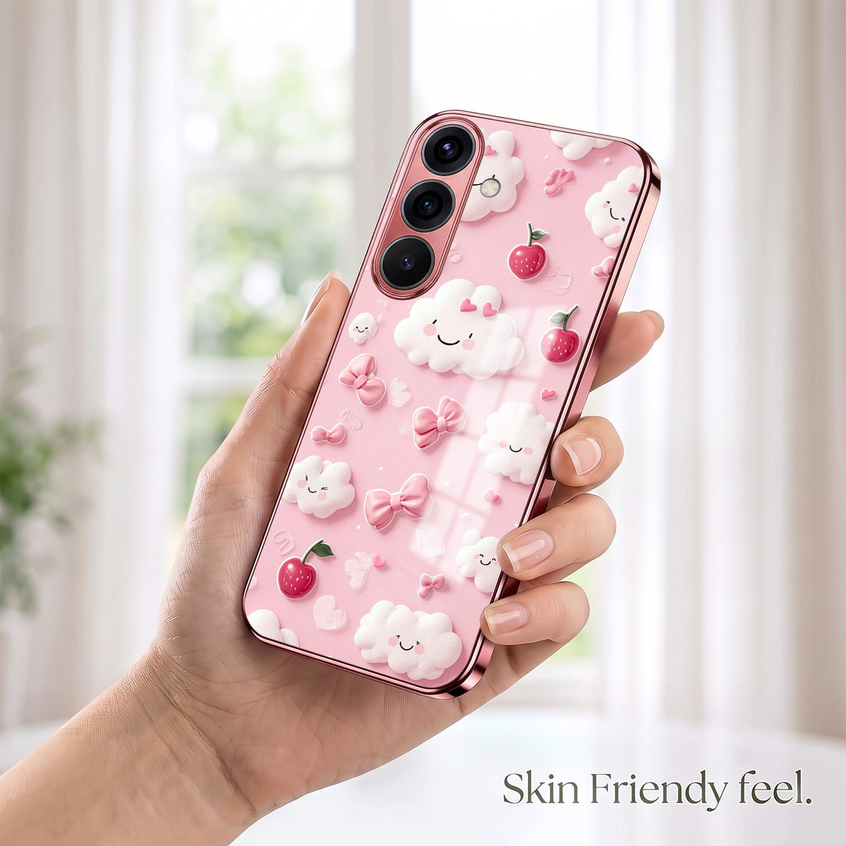 Samsung Galaxy A56 5G Luxury 3D Clouds Pink Electroplated Glass Phone Back Case