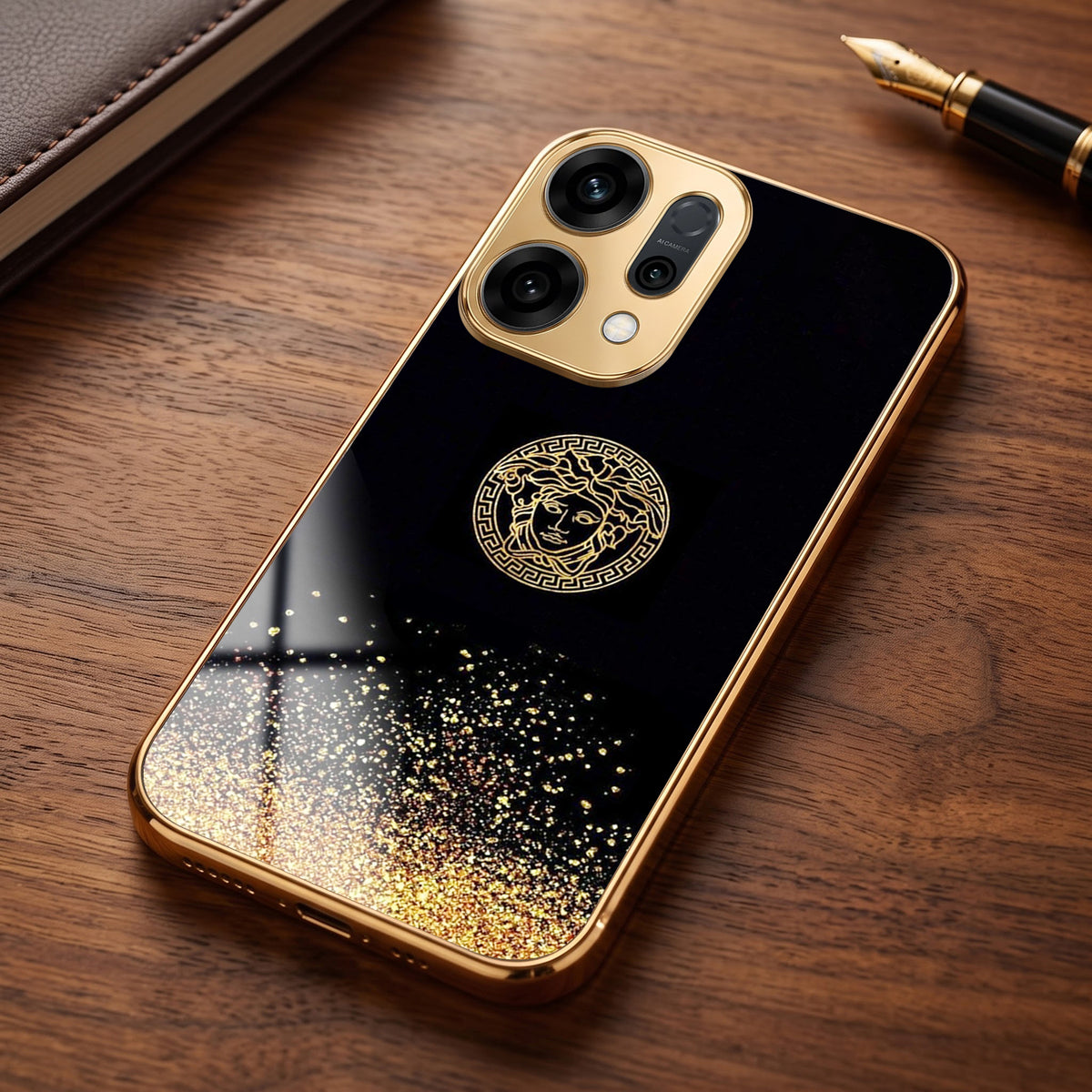 Oppo Reno 14 5G Medusa Head Gold Electroplated Glass Phone Back Case