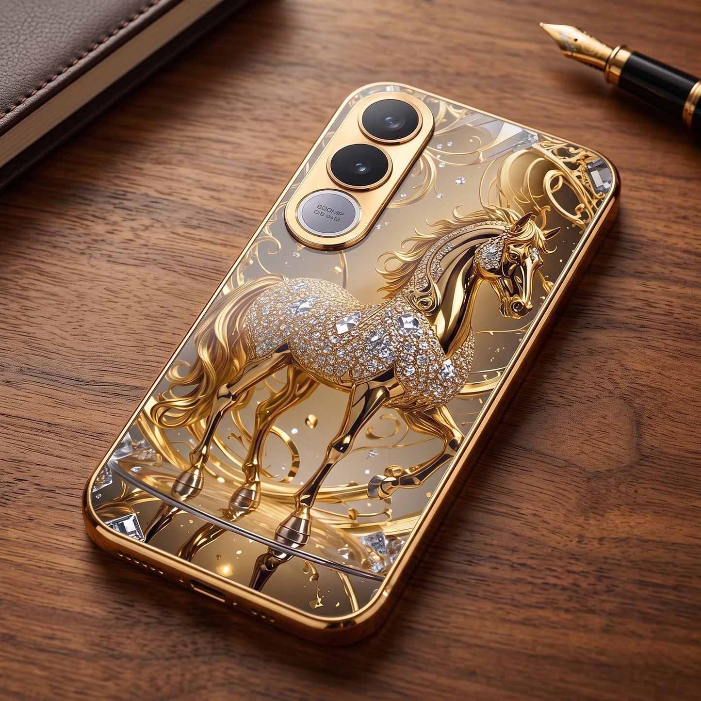 Vivo V70 FE 5G Luxury Horse Texture Gold Electroplated Glass Phone Back Case