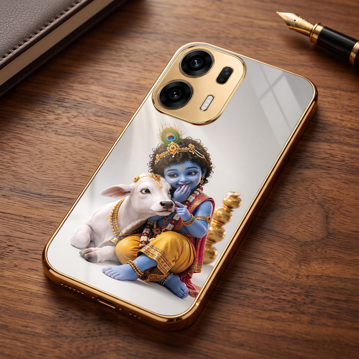 Oppo K14 Plus 5G Bal Krishna Blessings Gold Electroplated Glass Phone Back Case
