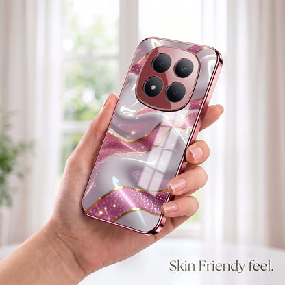 Redmi Note 15 Pro+ 5G Pearl Marble Pink Electroplated Glass Phone Back Case