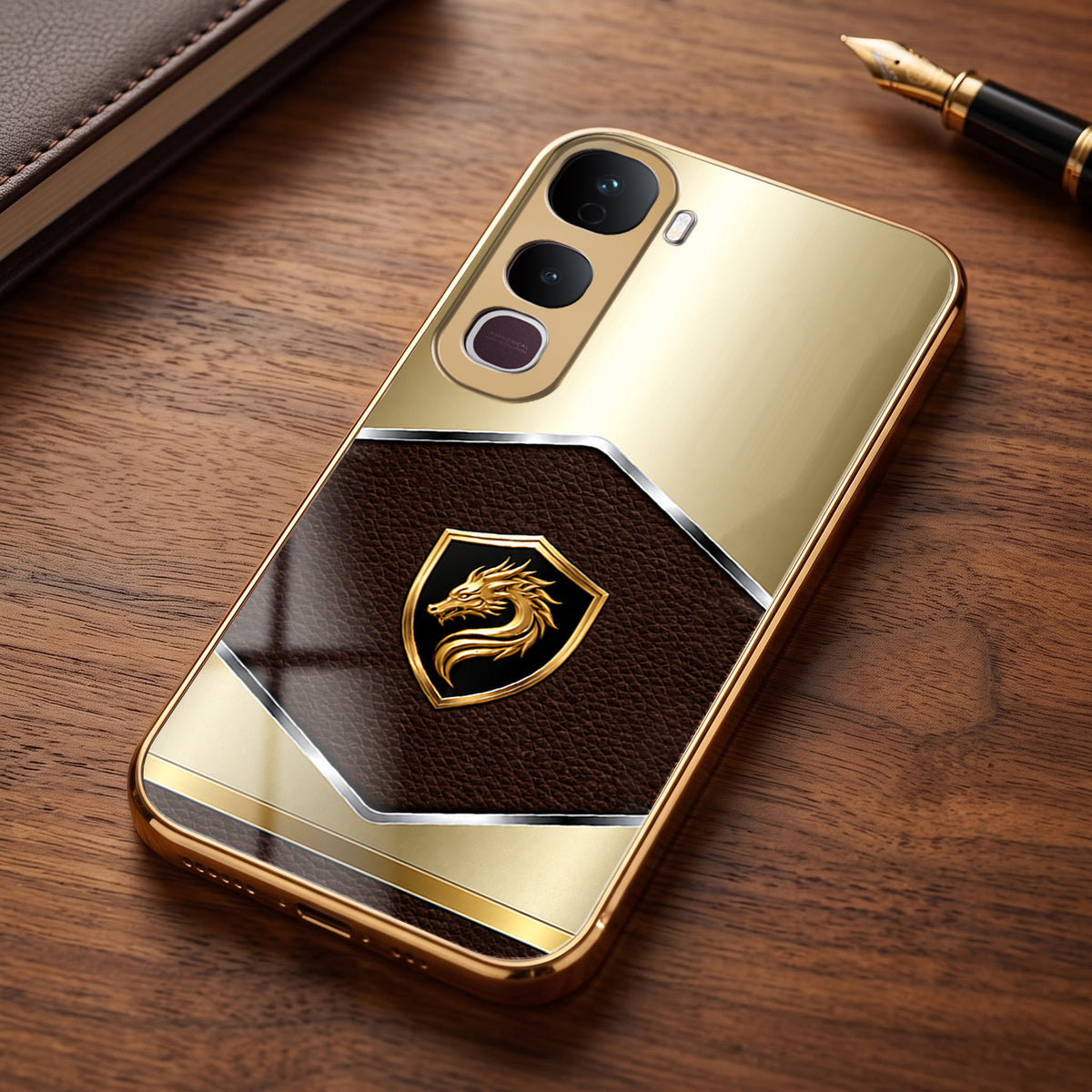 Vivo Y400 Pro 5G Dragon Crest Gold Electroplated Glass Phone Back Case