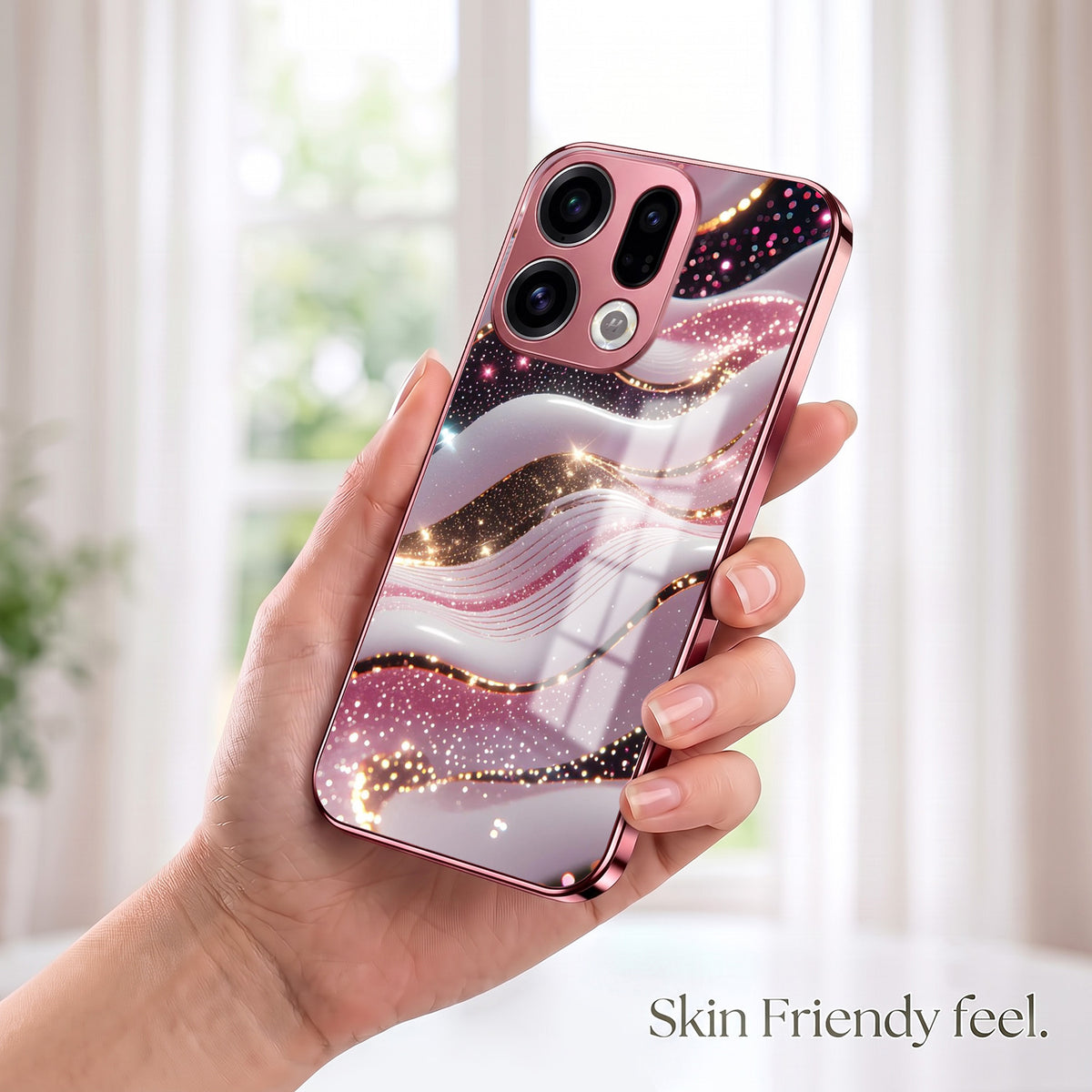 Oppo Find X9 5G Midnight Pearl Wave Pink Electroplated Glass Phone Back Case