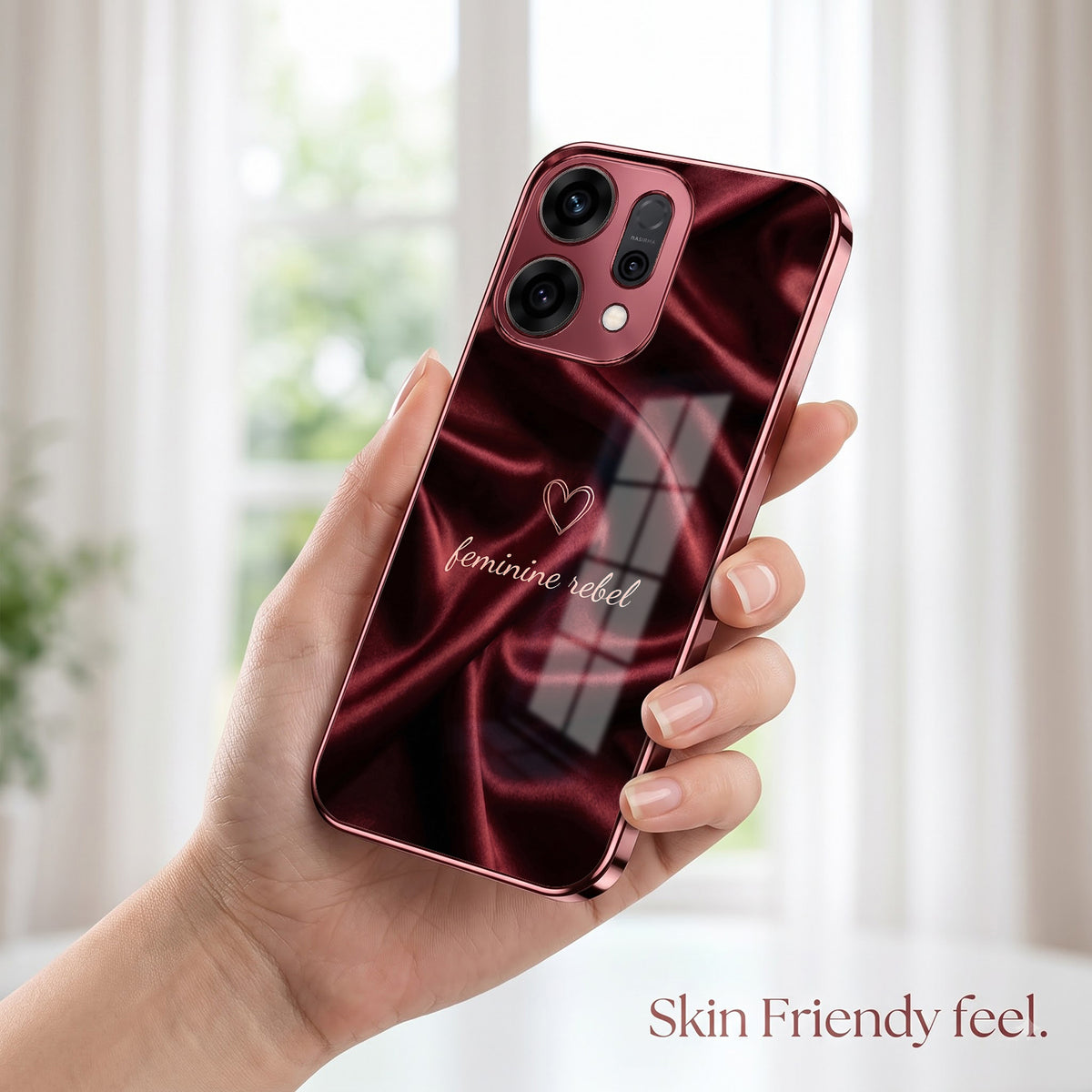 Oppo Reno 14 5G Feminine Rebel Burgundy Electroplated Glass Back Case