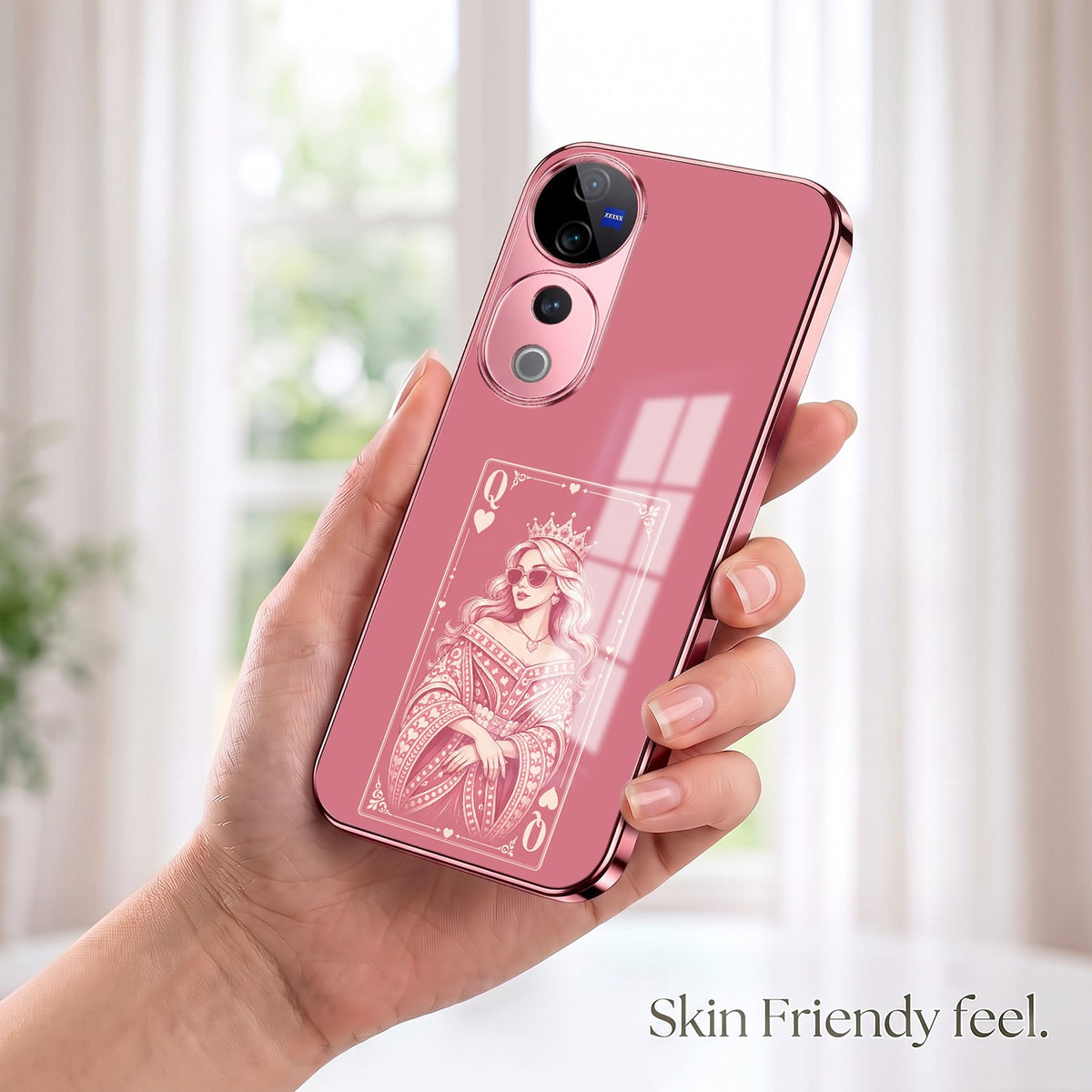 Vivo V40 Pro 5G Luxury Royal Queen Pink Electroplated Glass Phone Back Case