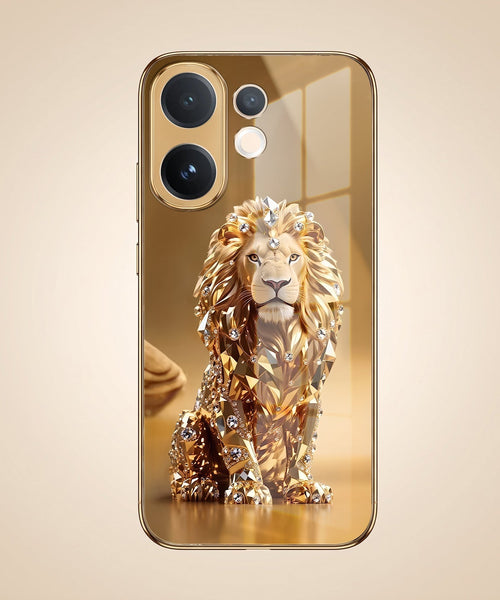 Vivo V60 5G Luxury Lion Gold Electroplated Glass Phone Back Case
