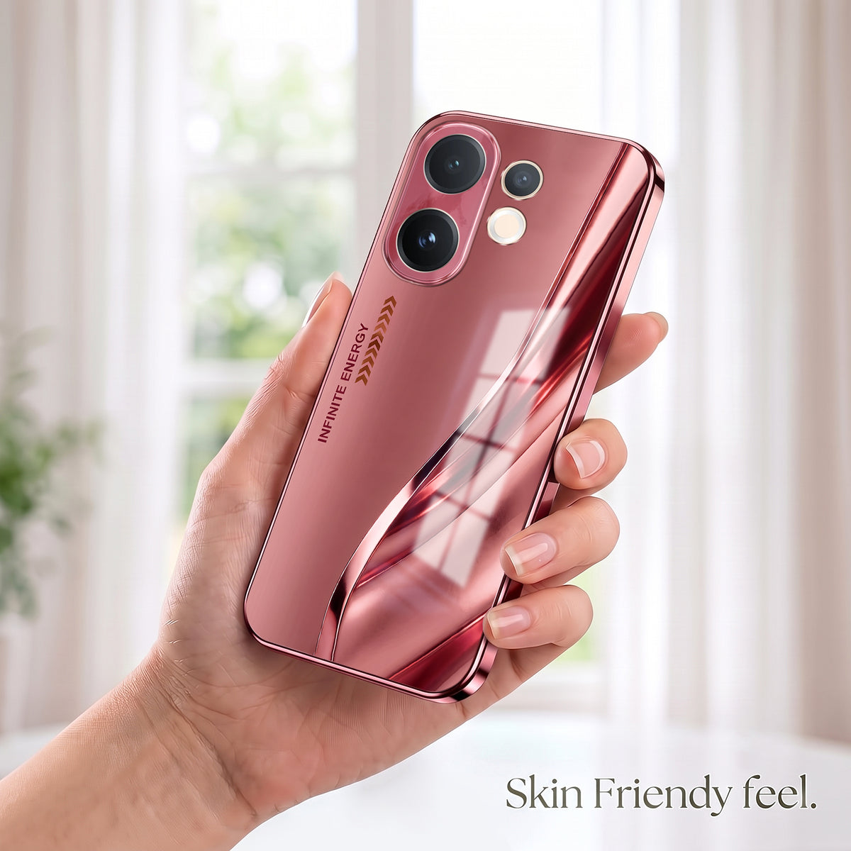 Vivo V60 5G Luxury Infinity Energy Pink Electroplated Glass Phone Back Case