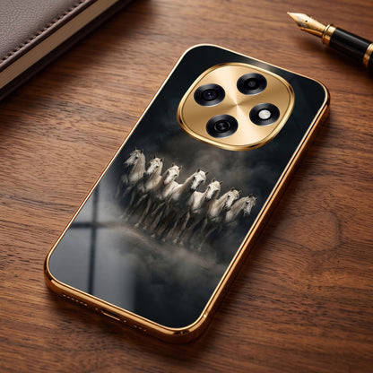 OPPO F31 Pro 5G Running Horses Gold Electroplated Glass Phone Back Case