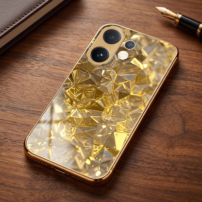 Vivo V60 5G Golden Diamond Shatter Gold Electroplated Glass Phone Back Case